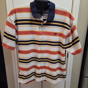 Karl Kani Vintage 90s Striped Polo Shirt Mens XXL Orange Yellow Navy White Pique